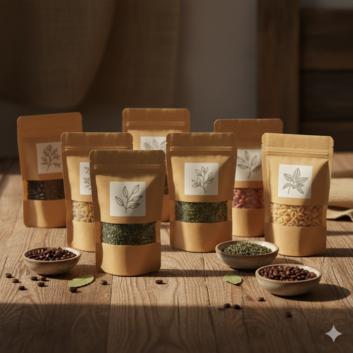 Brown Kraft Zip Lock Stand Up Food Bags Pouches with Tear-away Notch for Multi-purpose Storage