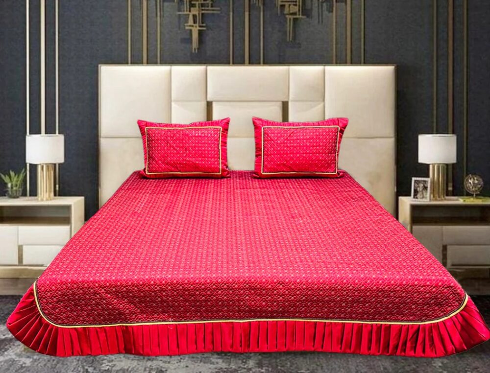 SILK QUILTED PLATED BEDSPREAD Subtle Mahroon