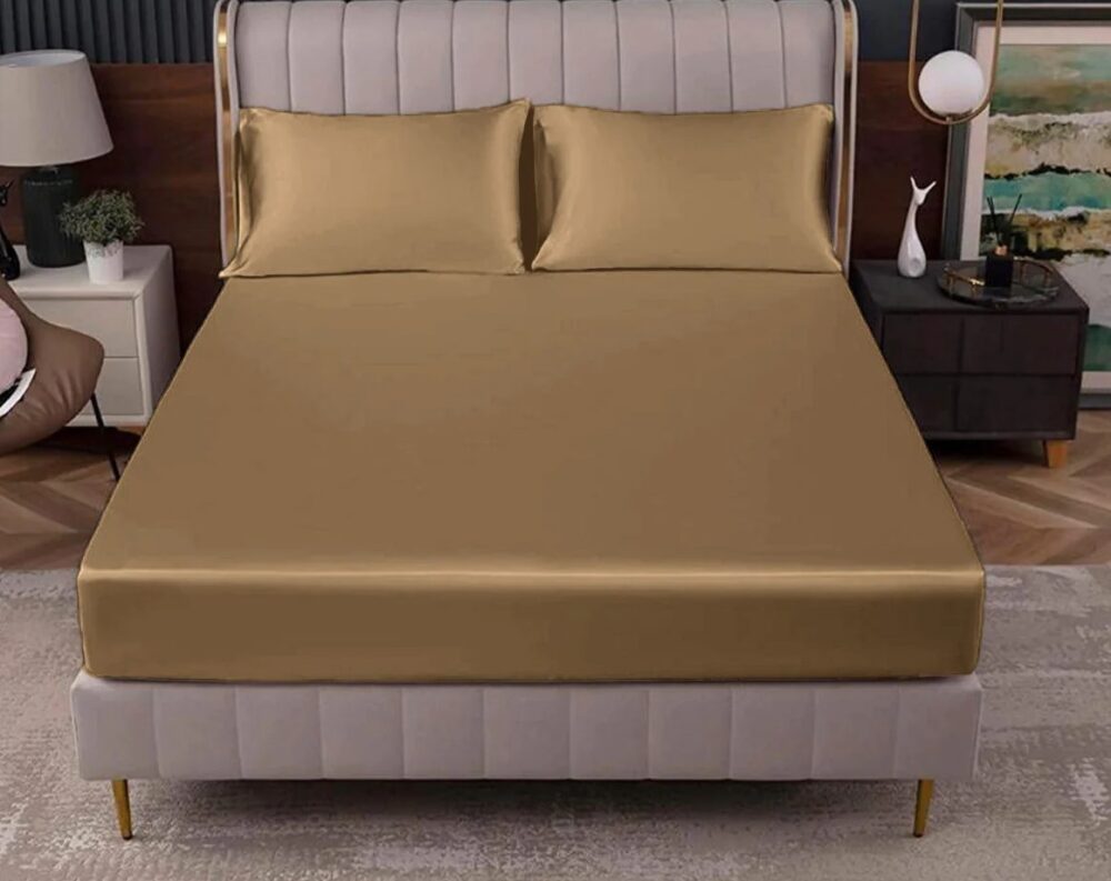 NEW SATIN SILK FITTED BED SHEET CHOCOLATE BROWN