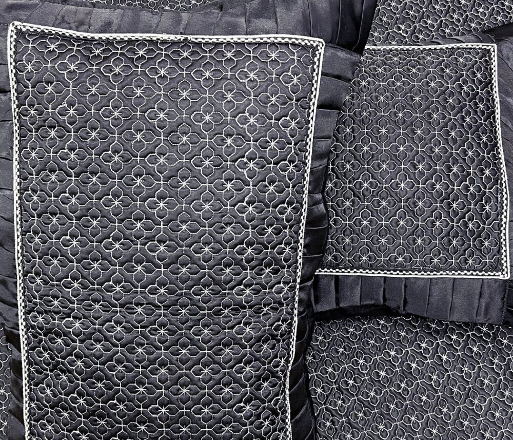 SILK QUILTED PLATED BEDSPREAD Charcoal Black