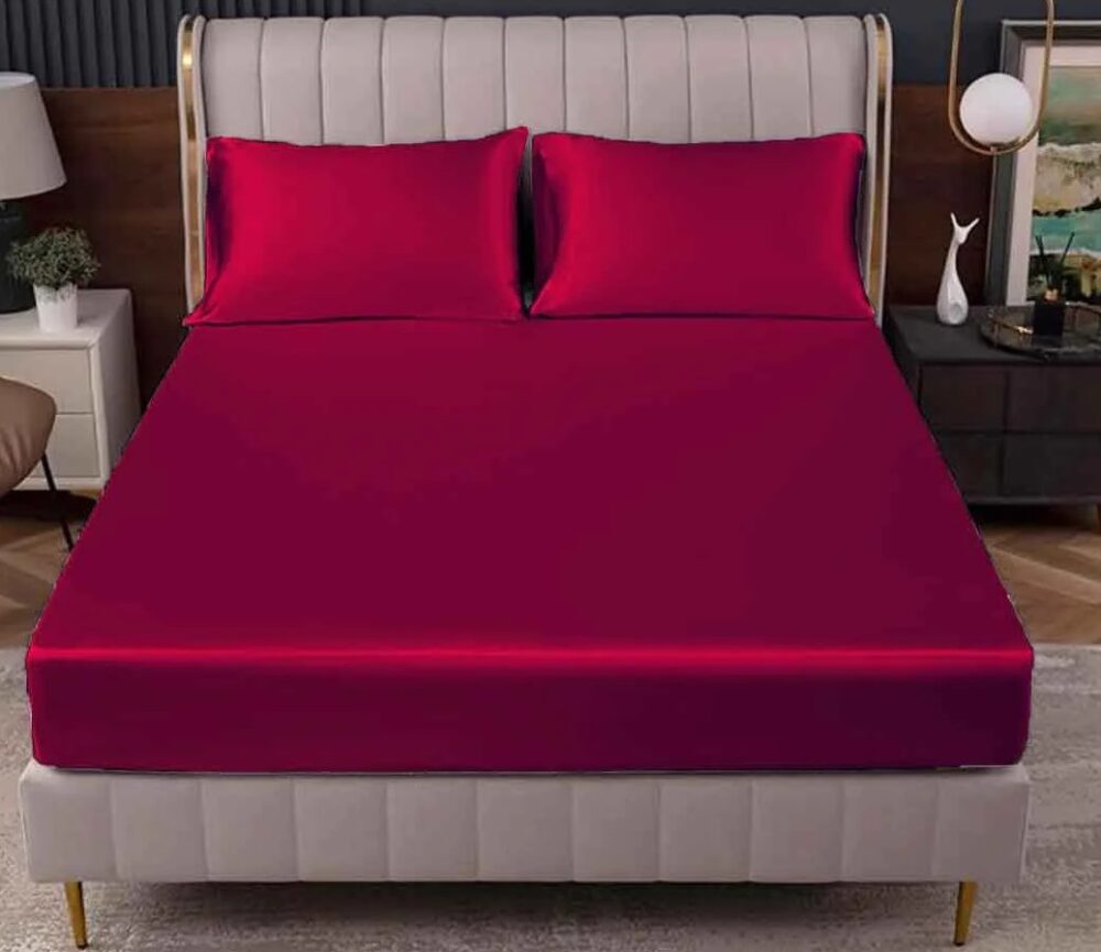 NEW SATIN SILK FITTED BED SHEET MAROON