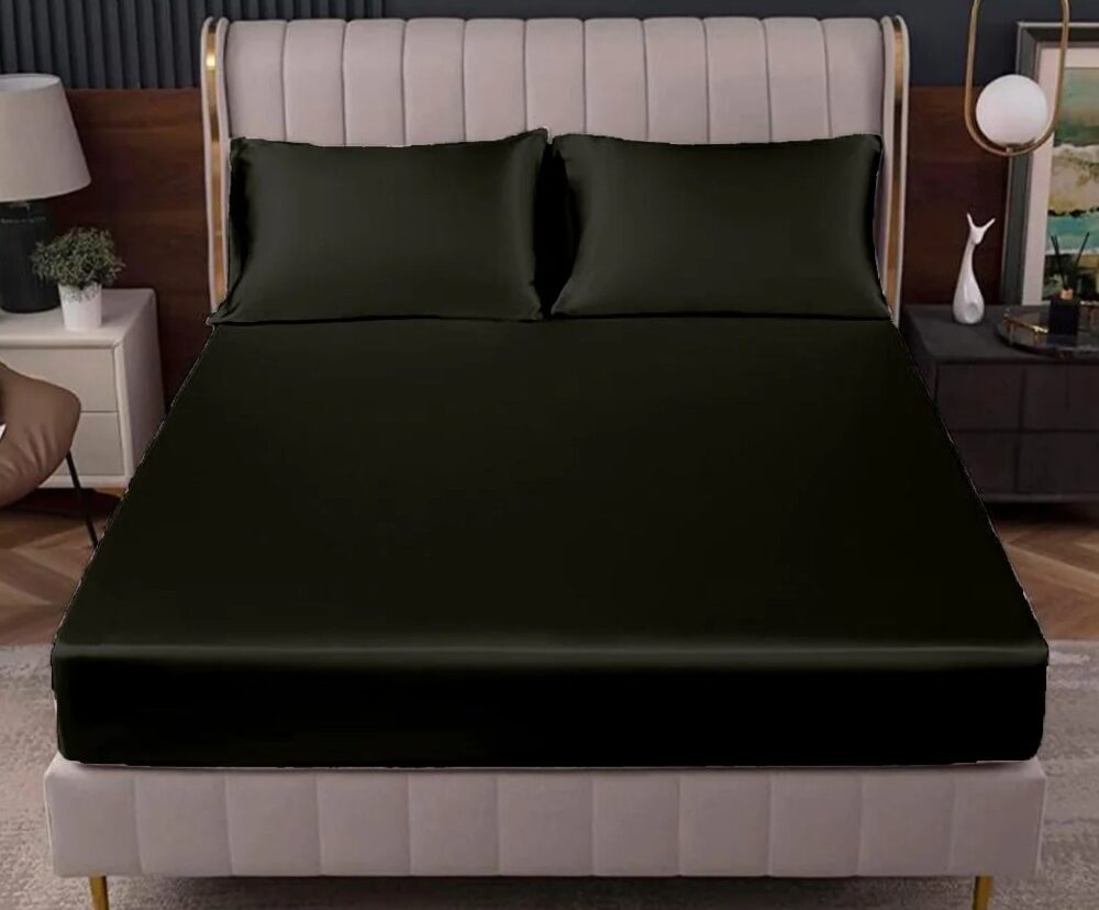 NEW SATIN SILK FITTED BED SHEET (BLACK)