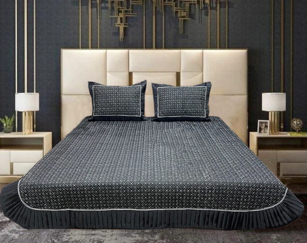 SILK QUILTED PLATED BEDSPREAD Charcoal Black