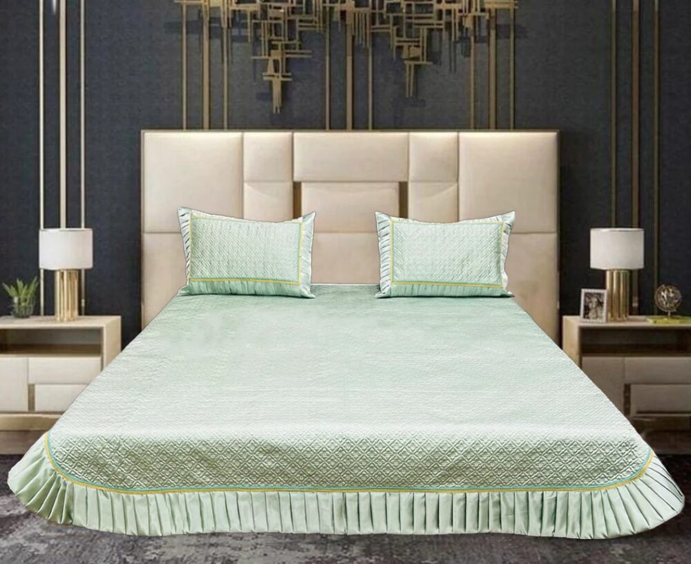 SILK QUILTED PLATED BEDSPREAD Sea Aqua