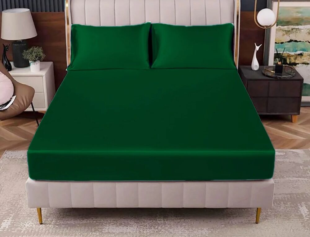 NEW SATIN SILK FITTED BED SHEET EMERALD GREEN