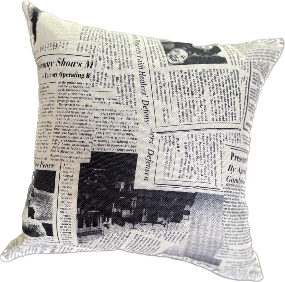 Decorative Throw Pillow Cover Cushion Case, Customized Newspaper Print, Cotton