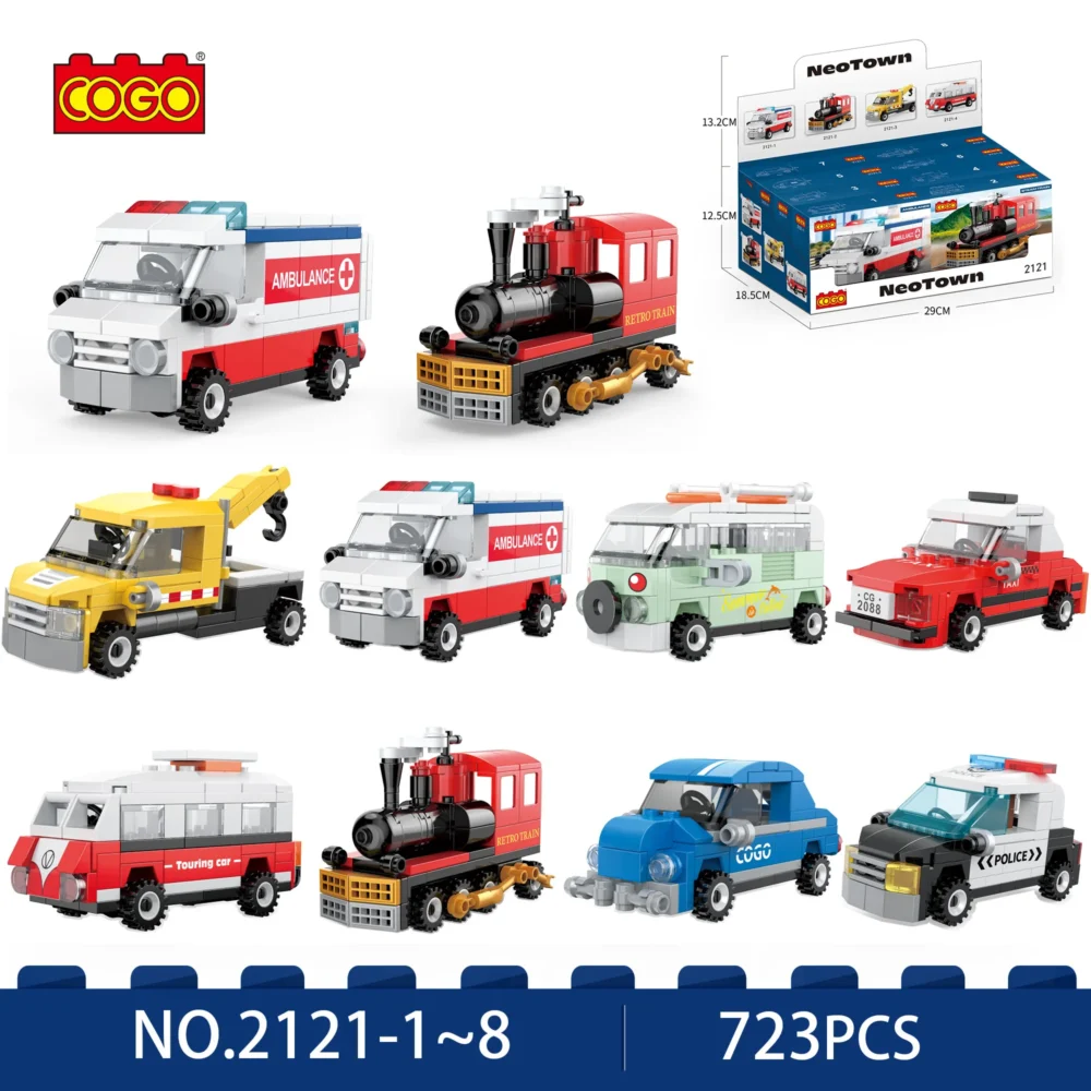 Cogo 2121 8 Style City Pull Back Car Building Block Set | 723 Pcs